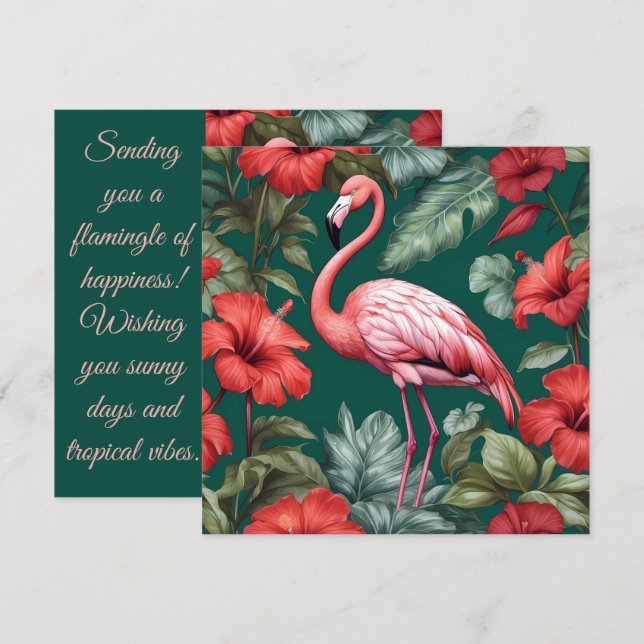Elégante Flamant rose Hibiscus Fleurs Emerald Gree (Devant / Derrière)