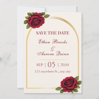 Élégante Fleur Burgundy & Or Save the Date