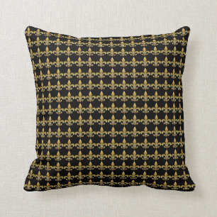 Elégante Fleur de Lis Coussin noir et or - SRF
