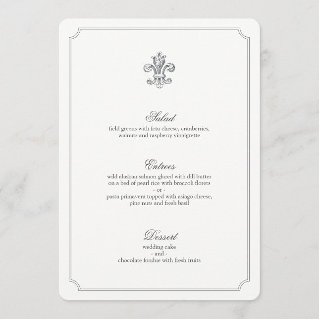 Elégante Fleur de Lis Menu Mariage 2 (Devant)