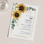 Elégante Fleur de tournesol 60e fête d'anniversair<br><div class="desc">Eucalyptus Sunflower Script 60th Birthday Invitation vous pouvez facilement customiser avec les détails de votre fête en cliquant sur le bouton "Personnaliser". Avec un cadre géométrique en feuille d'or et une typographie moderne,  il est succulent et jaune vif.</div>