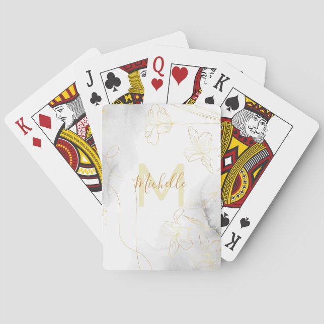 Élégante fleur dorée | Cartes à jouer monogramme (dos)