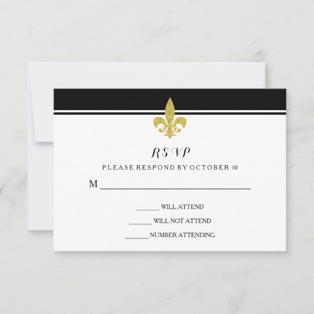 Elégante fleur or de Lis noir et blanc RSVP (Devant)