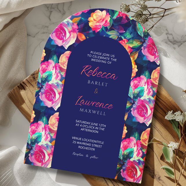 Elégante fleurs colorées mariage invitation à l'ar (Créateur téléchargé)