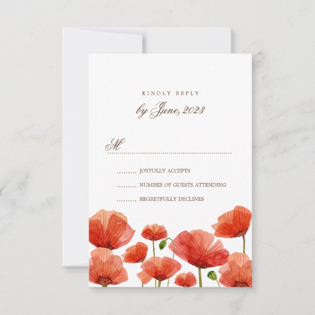 Elégante Fleurs de Pavot Rouge Mariage RSVP (Devant)