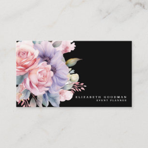Elégante Fleurs Douces Cartes de visite noirs