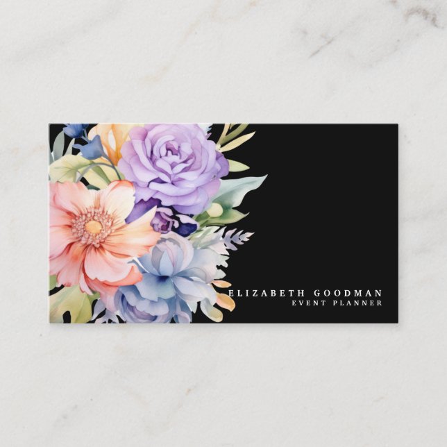 Elégante Fleurs Douces Cartes de visite noirs (Devant)