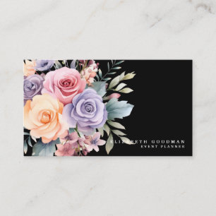 Elégante Fleurs Douces Cartes de visite noirs