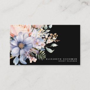 Elégante Fleurs Douces Cartes de visite noirs
