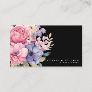 Elégante Fleurs Douces Cartes de visite noirs