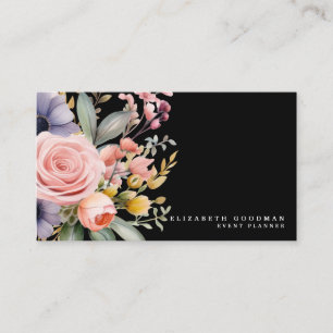 Elégante Fleurs Douces Cartes de visite noirs