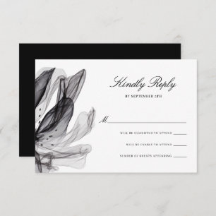 Elégante Fleurs Fumées Noir Mariage Carte RSVP