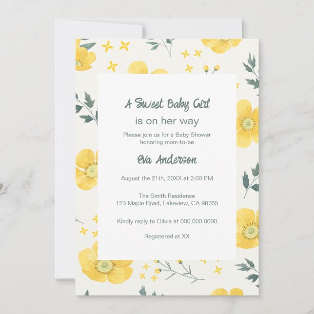 Elégante Fleurs Jaunes Baby shower Invitation (Devant)