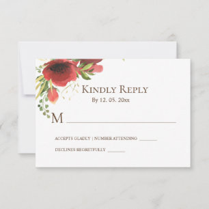 Élégante Fleurs Roses Rouges Verdure Floral RSVP
