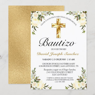 Elegante Floral Bautizo Amarillo Bebé Invitation