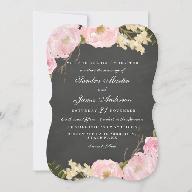 Elégante Floral Chalkboard Mariage Invitation (Devant)