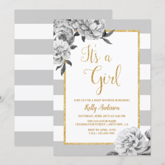 Elégante Floral Girl Baby shower Invitation