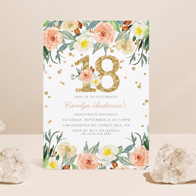 Elégante Floral Girls 18e anniversaire Invitations (Créateur téléchargé)