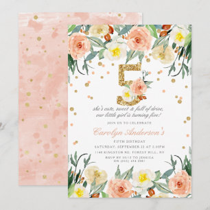Elégante Floral Girls 5e Anniversaire Invitations