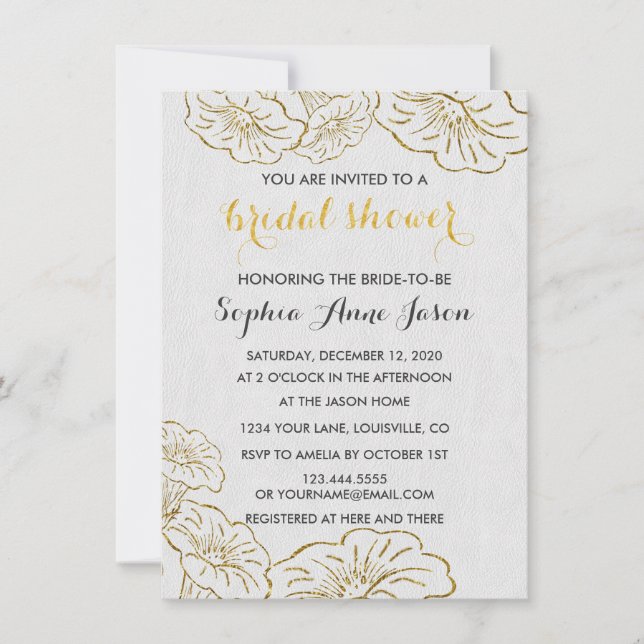 Elégante Floral Gold Foil Bridal Shower Invitation (Devant)