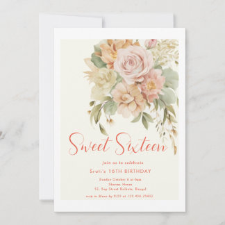 Élégante Floral Sweet 16 Anniversaire Carte d'invi
