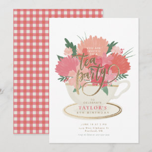 Elégante Floral Teacup Tea Party Invitation
