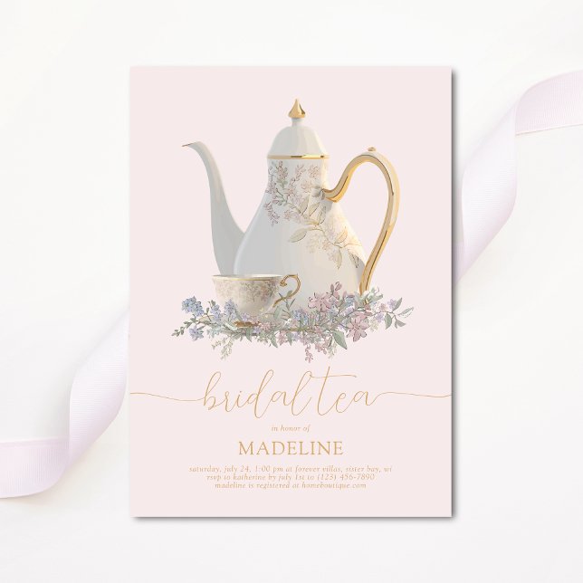 Elégante Floral Thé nuptiale Invitation de douche  (Créateur téléchargé)