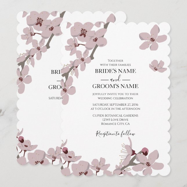 Elégante florale cerise fleurs invitation mariage (Devant / Derrière)
