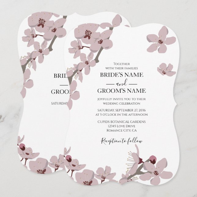 Elégante florale cerise fleurs invitation mariage (Devant / Derrière)