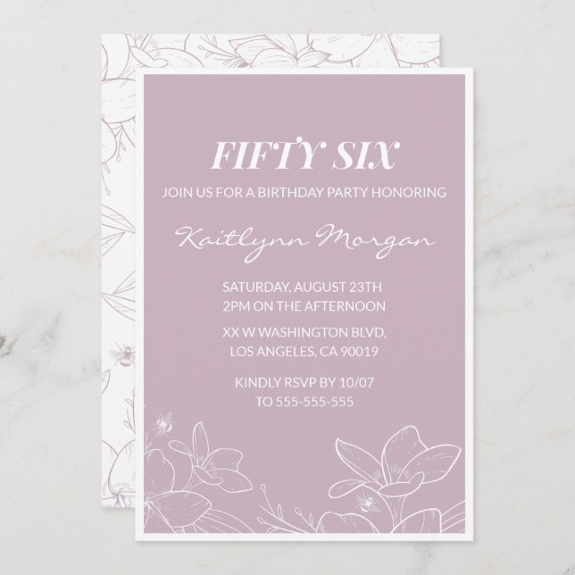 Elégante Florale moderne invitations à 56e anniver (Devant / Derrière)