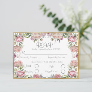 Elégante florale pivoines Gold Script Wedding RSVP