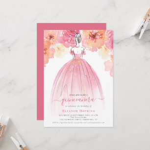 Élégante florale robe Quinceanera rose Invitation