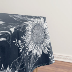 Elégante florale Sunflower Navy bleu blanc nappe