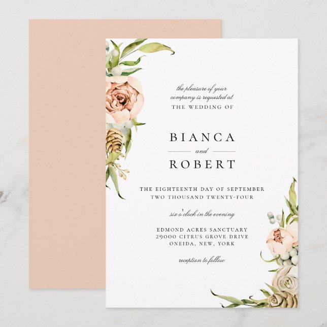 Élégante forêt botanique Faire-part de mariage flo (Devant / Derrière)