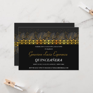 Elégante frontière or Quinceañera Invitation