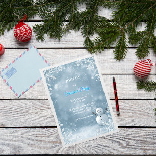 Elégante Frosty Bleu & Blanc Noël Invitation