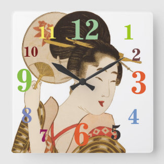Elégante Geisha Japonaise Avec Horloge Murale Du V