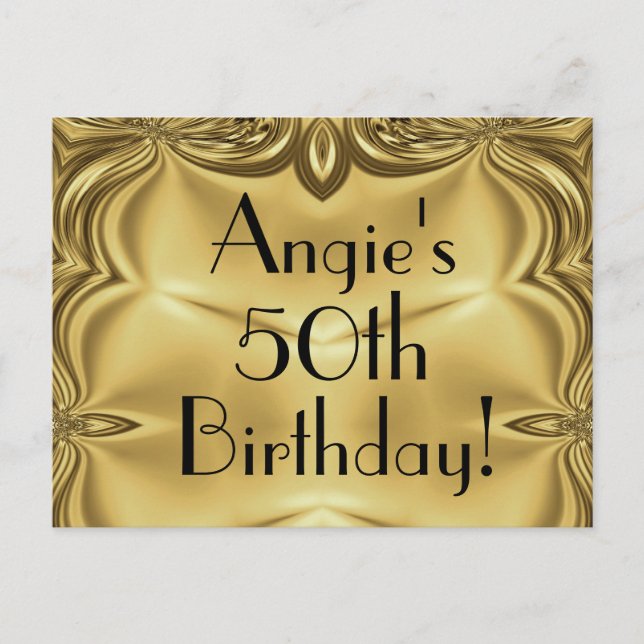 Elégante Gold 50th Birthday Invitation Cartes post (Devant)