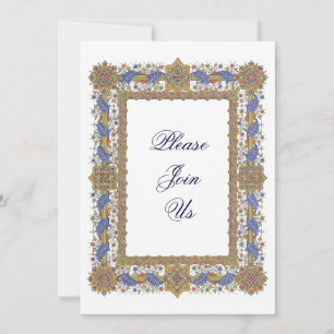 Elégante Gold & Blue Baroque Party Invitations