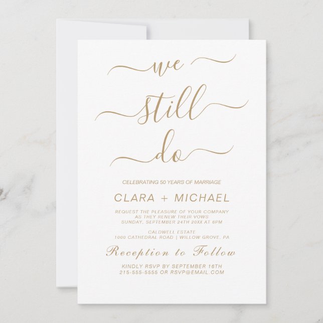 Elégante Gold Calligraphy Vow Renewal Invitation (Devant)