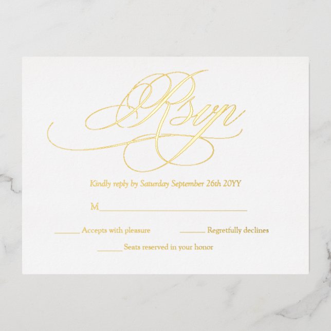 Elégante Gold et Blanc Moderne Mariage Cartes RSVP (Recto)