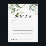 Elégante Gold Green Bucket List Cartes<br><div class="desc">Ces élégantes cartes de godets dorées sont l'activité idéale pour une réception de mariage moderne ou une douche nuptiale. Le design se compose d'or dessiné à la main et de feuilles d'eucalyptus verts botaniques,  inspirant la beauté artistique. Le signe Liste de regroupement est vendu séparément.</div>