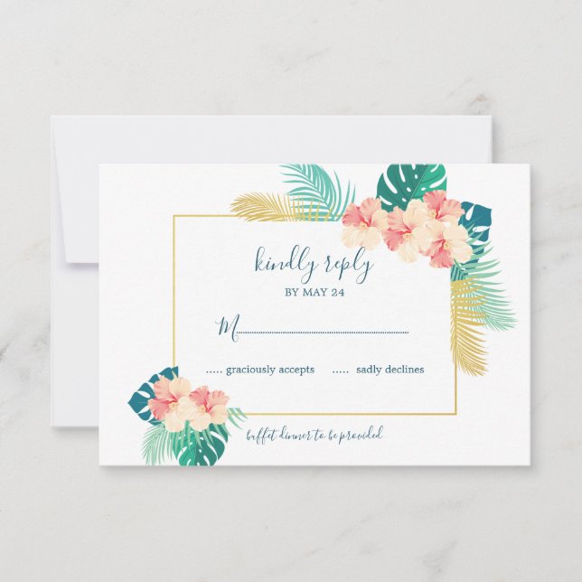 Elégante Gold Hawaiian Hibiscus Wedding Cartes RSV (Devant)
