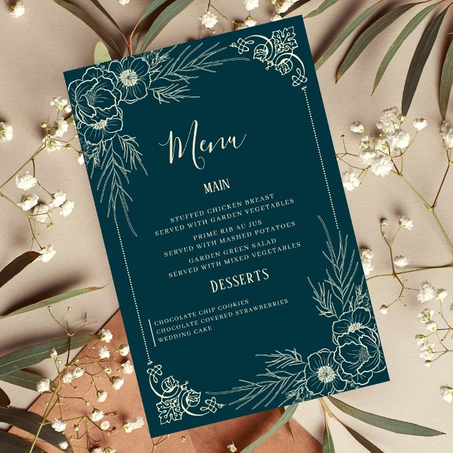 Elégante Golden Bloom Mariage Cartes de menu (Créateur téléchargé)