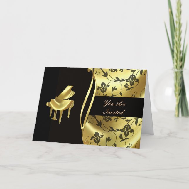 Elégante Golden Grand Piano Invitation (Devant)
