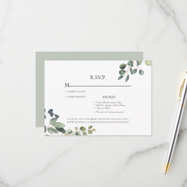 Elégante Grace Eucalyptus Sage Wedding Carte RSVP (Devant/Arrière en situation)