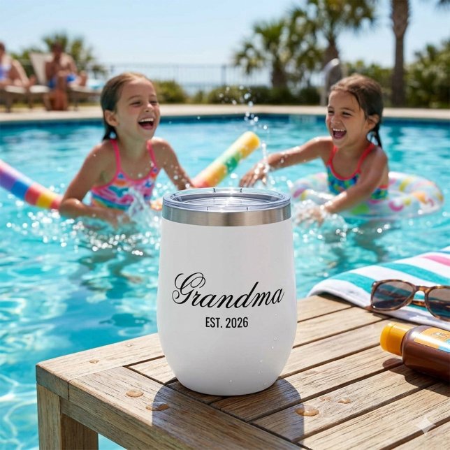 Élégante Grand-mère Minimaliste Écriture Noire (Elegant Grandma Minimalist Black Script Thermal Wine Tumbler)