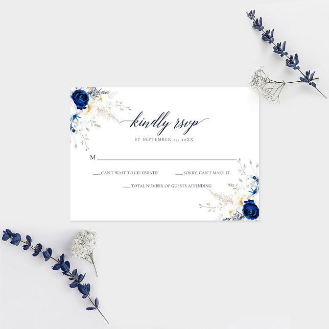 Elégante Horizon Blue Calligraphy Wedding Carte RS (Créateur téléchargé)