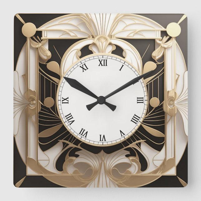 Elégante horloge Art Déco - Flamme noir et blanc O (Recto)