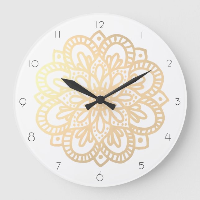Élégante horloge Boho Gold Mandala Mur (Recto)